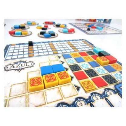 A picture of some components from the Azul boardgame