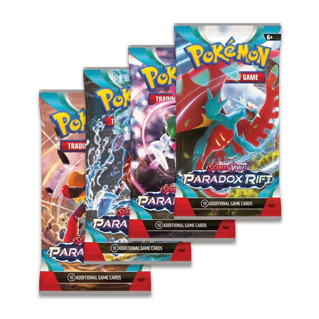 Image of 4 single packs of Pokemon Paradox Rift