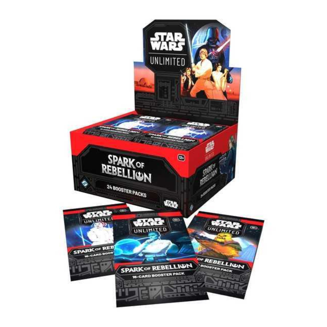 Image of star wars spark of rebellion booster box with some single booster packs