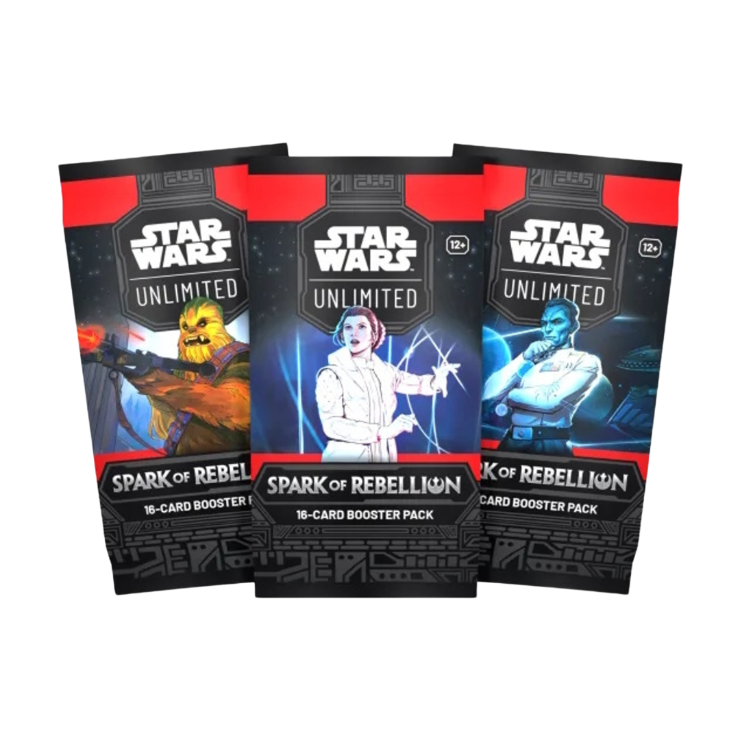 Image of three Star Wars Spark or Rebellion booster packs